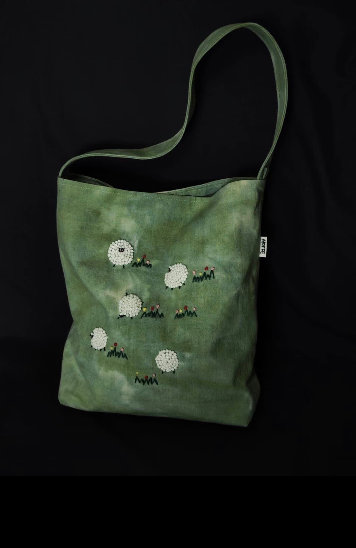 Moss Sheep Embroidered Shoulder Bag