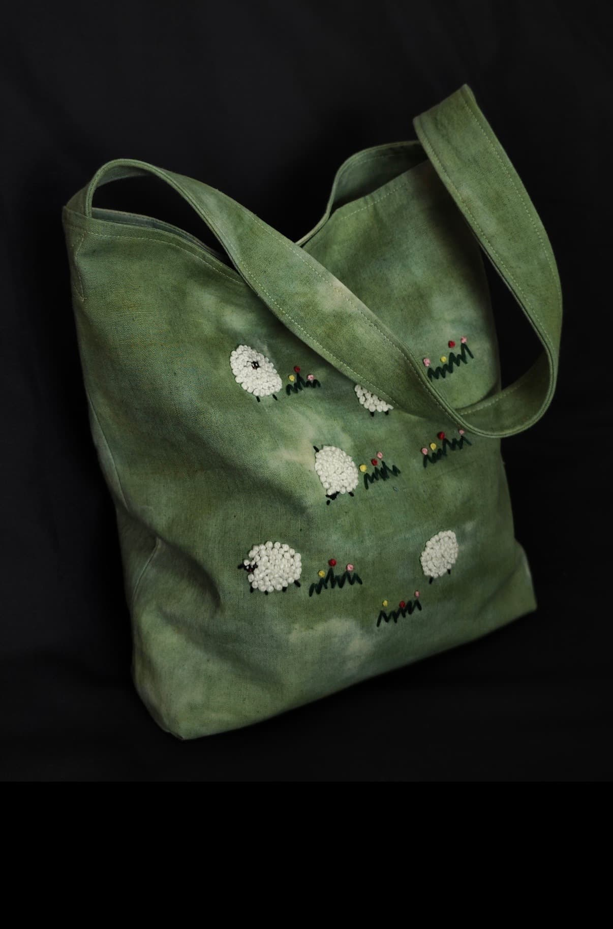 Moss Sheep Embroidered Shoulder Bag